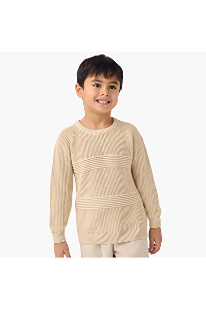 Juniors Textured Pullover with Crew Neck and Long Sleeves