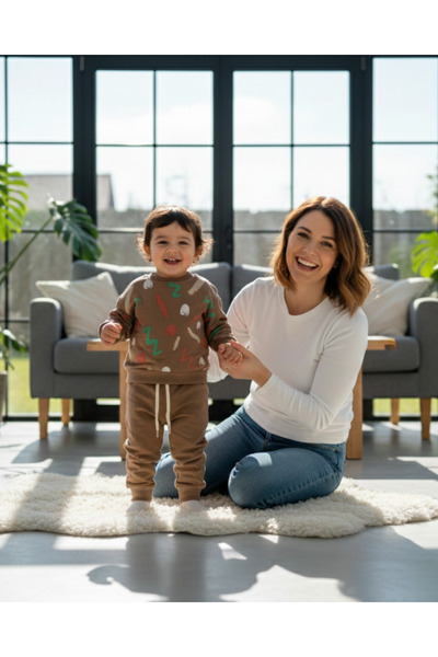 Momivi Kids طقم ملابس يومية مكون من قطعتين من القطن ذو اللون الترابي للأطفال ...