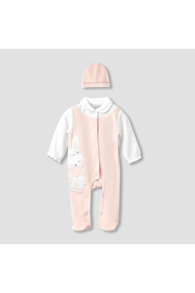 Juniors بيجامة نوم بياقة وقبعة صغيرة - مخمل - أكمام طويلة