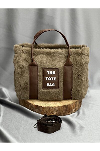 MİHRA STORE Γυναικεία τσάντα Raya Plush Tote Shoulder And Hand Bag-DN115 Toprak