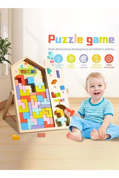 Generic Montessori Tetris Wooden Game Wooden Tetris Stacking Puzzle with Hold...