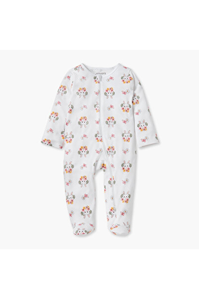 Juniors بدلة نوم بطبعة أرنب كاملة وأقدام مغلقة وأكمام طويلة