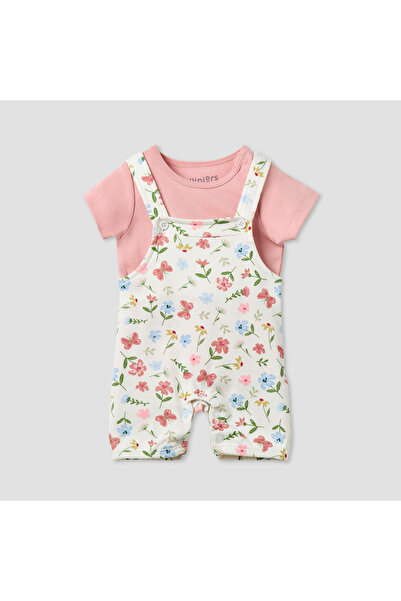 Juniors Floral Print Dungaree and T-shirt Set