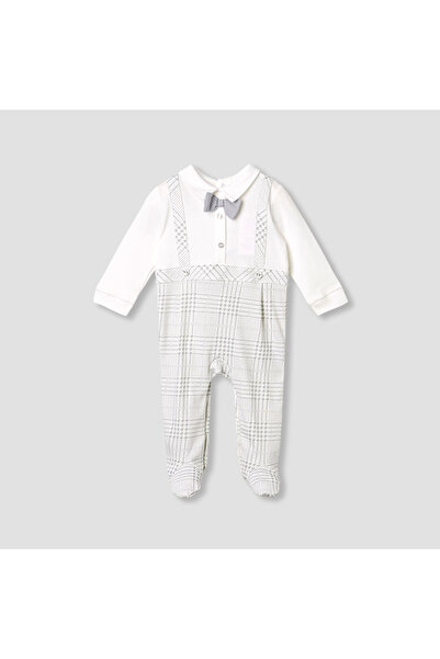 giggles Panelled Collared Closed Feet Sleepsuit with Long Sleeves