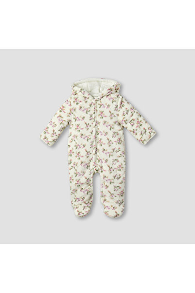 Juniors Floral Print Hooded Fleece Sleepsuit with Long Sleeves
