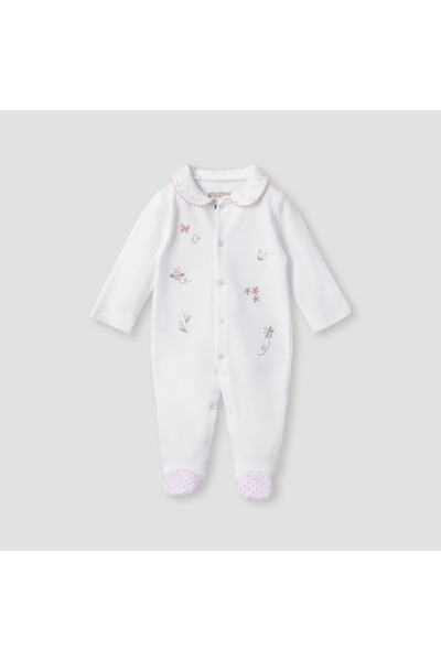 giggles بدلة نوم مطرزة بأكمام طويلة وأزرار للإغلاق