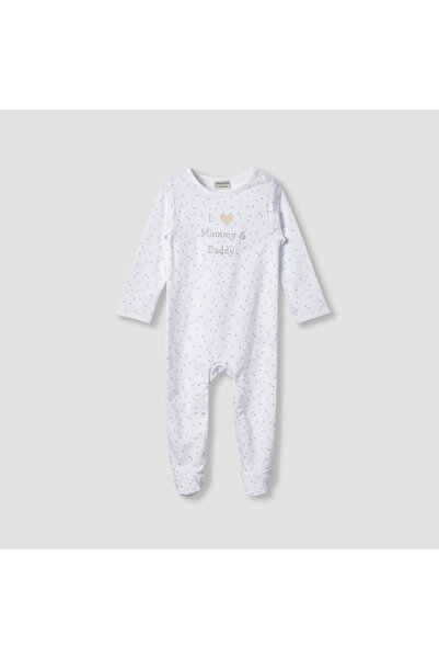 Juniors بيجامة نوم دائرية الرقبة مع أقدام وطبعة شعار - قطن - أكمام طويلة