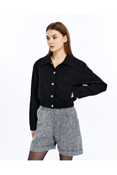 l o v m i Women's Rubber Detailed Crop Jacket Modern Transitional Coat