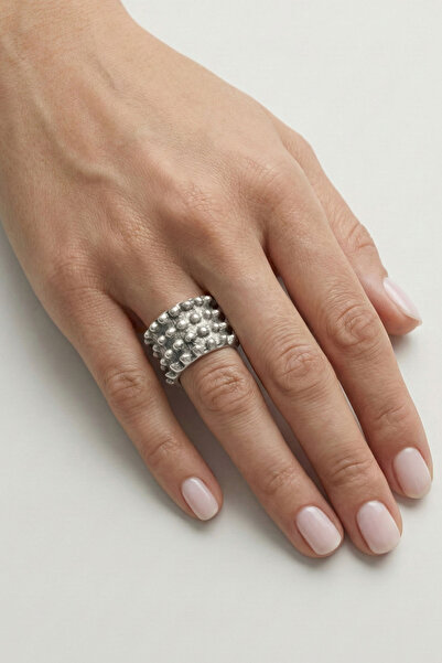 Clandestino Bead Textured Embossed Silver Ring Silver