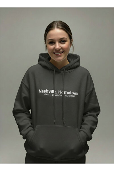 HELLİE  Kapüşonlu Cepli Gri Sweatshirt