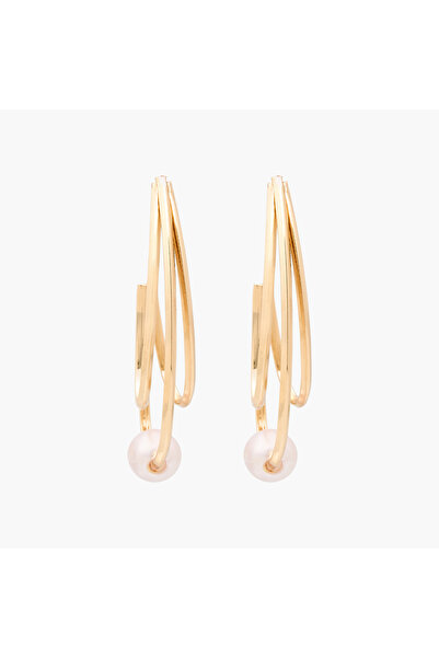 Lifestyle أقراط حلقية مزينة بالمعدن مع مشبك خلفي