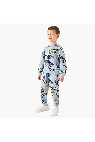 mattel طقم هودي وبنطال رياضي مطبوع عليه شعار هوت ويلز