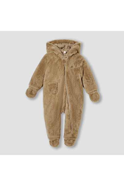 giggles Solid Hooded Coverall with Long Sleeves and Zip Closure