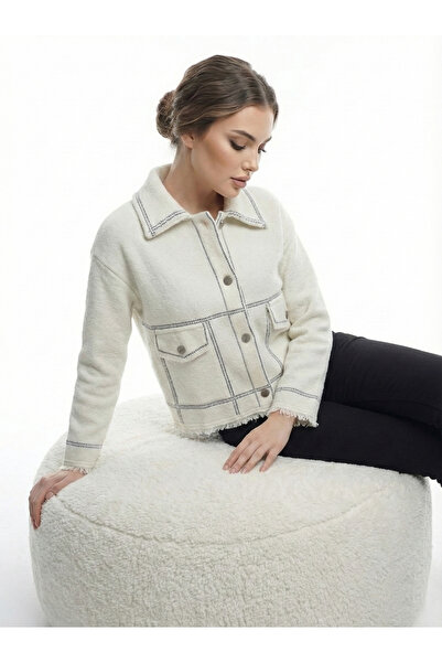 Violete Boutique Beyaz Örme Ceket Hırka