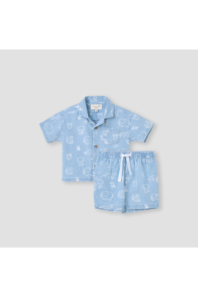 Juniors طقم قميص وشورت من الدنيم بنقشة جلد الحيوانات