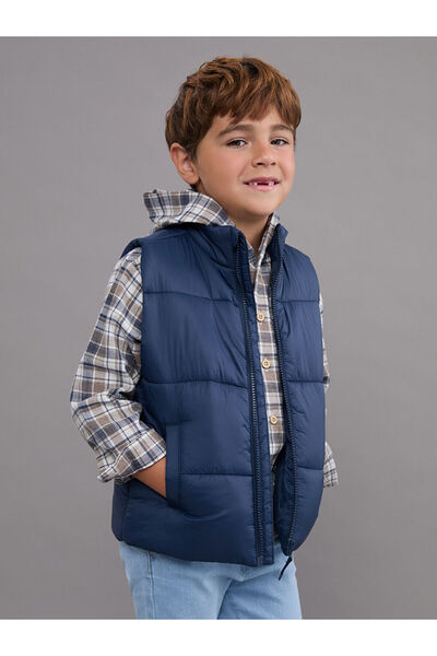 LC Waikiki Navy Blue Mock Neck Boys' Puffer Vest