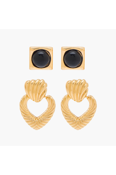 Lifestyle Pack of 2 Metallic Earrings with Pushback Closure