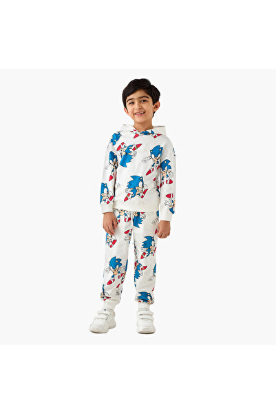 CPLG طقم هودي وبنطال رياضي مطبوع عليه صورة سونيك القنفذ