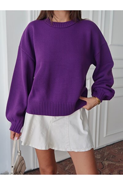 Maysev Bisiklet Yaka Balon Kol Loose Fit Soft Tuşe Kadın Kazak