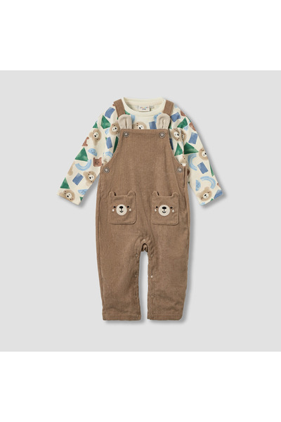 Juniors Bear Pocket Applique Dungaree and T-shirt Set