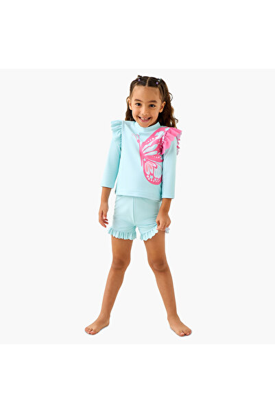 Juniors Butterfly Print Swim T-shirt and Shorts Set