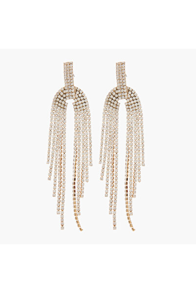 Lifestyle أقراط متدلية مرصعة بأحجار الراين المعدنية مع مشبك خلفي