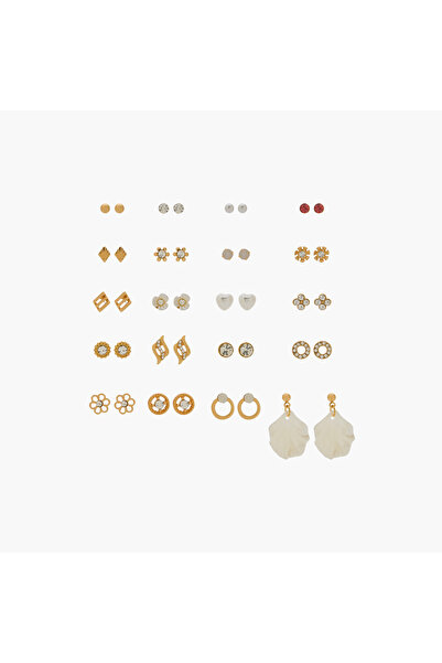 Lifestyle أقراط مرصعة مزخرفة بإغلاق خلفي - طقم من 20 قطعة