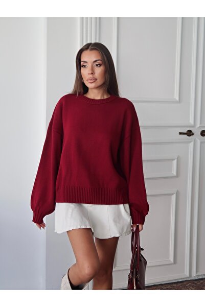 Maysev Crew Neck Balloon Sleeve Loose Fit Soft Touch Women's Sweater