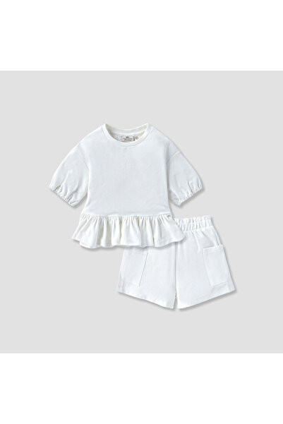 Juniors طقم بلوزة قصيرة مزخرفة بنقشة بيبلوم وشورت