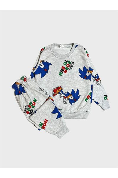 ALİŞ KİDS Boy's Cotton Fleece-Lined Gray Sonic Patterned Long Sleeve Winter P...