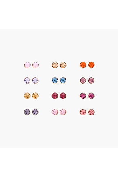 Lifestyle أقراط مرصعة بالأحجار مع إغلاق خلفي - طقم من 12 قطعة