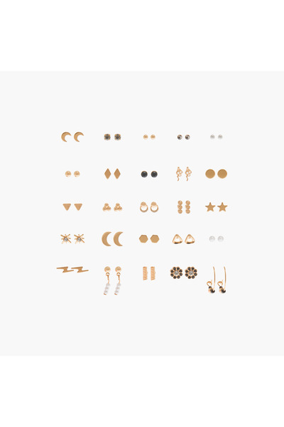 Lifestyle مجموعة من 25 قطعة من الأقراط المرصعة المتنوعة ذات الإغلاق الخلفي