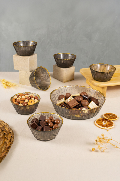 Fecra Fladen 7 Piece Bowl Set Anthracite Gold Mesh