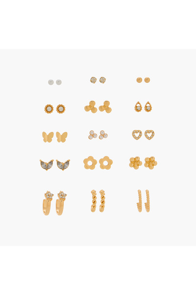 Lifestyle مجموعة من 15 قطعة من الأقراط المتنوعة ذات الإغلاق الخلفي