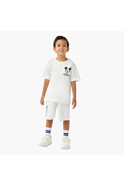 Disney Mickey Mouse Print T-shirt and Cargo Shorts Set