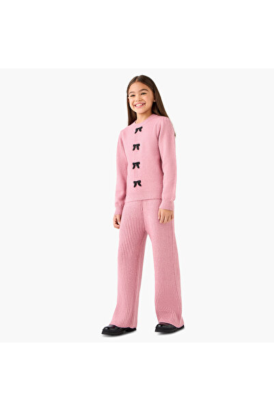 Juniors Bow Accent Sweater and Pants Set