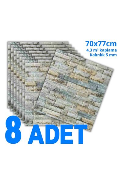 HORECA MARKET 3D Kendinden Yapışkanlı Duvar Paneli -8'li Set-70x77cm - Ses ve...
