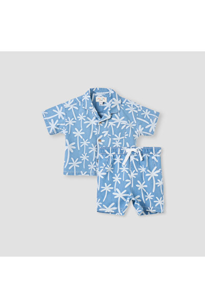 Juniors طقم قميص وشورت بطبعة أشجار النخيل الكاملة
