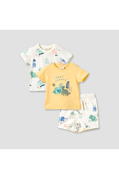 Juniors طقم تي شيرت وشورت بطبعة ديناصور من 3 قطع
