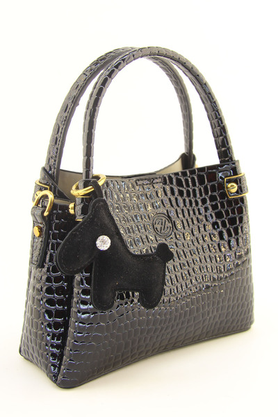 HNB Women's Black Patent Leather Crocodile Small Size Mascot Three-Eye Handbag