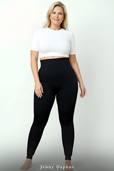 Jenny Daphne Large Size Thick Plush Inside t Shaping / Sculpting Black Thermal Leggings (Suitable up to 200 Kilos)