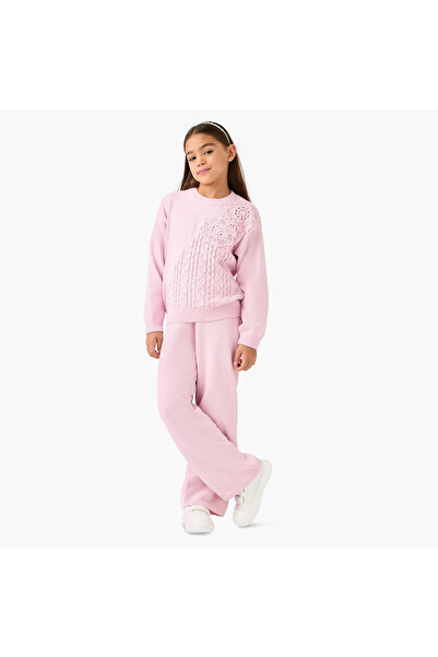 Juniors Crochet Detail Top and Pants Set