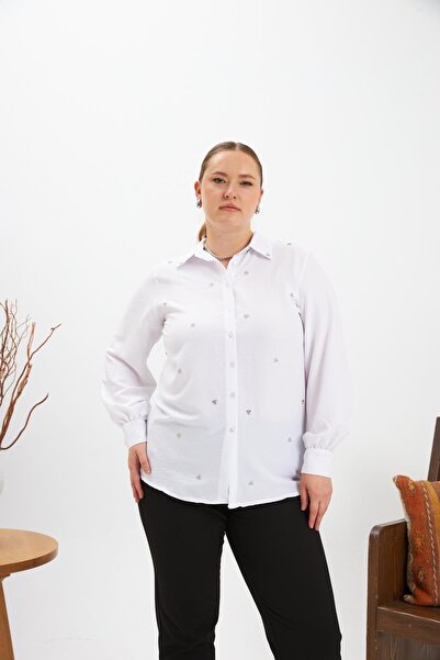 RMG Plus Size Stone Detail Shirt White