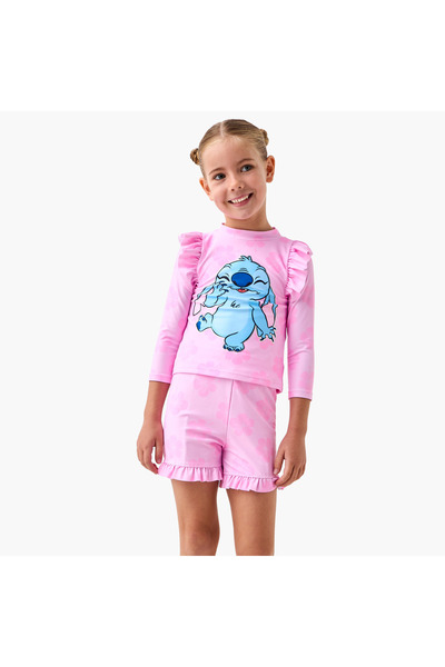 Disney Stitch Print Swim T-shirt and Shorts Set