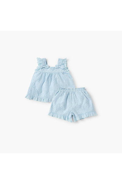 giggles Floral Embroidered Top and Shorts Set