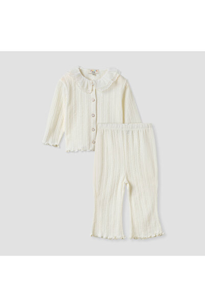 Juniors Textured Button Through Top and Pants Set