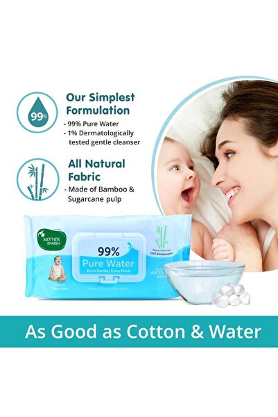 Mother Sparsh 99% Pure Water Baby Wipes 72 pcs/pack - Pack of 9 (Super Saver Pack)