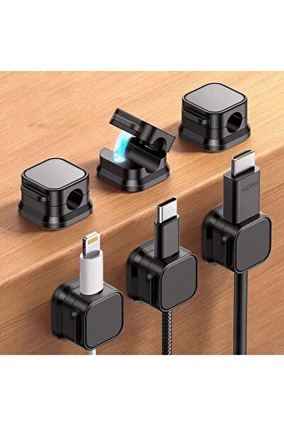 Arabest 6 Pack Magnetic Cable Clips, Cable Management Adhesive Cord Organizer, USB Charger Holder (Black)