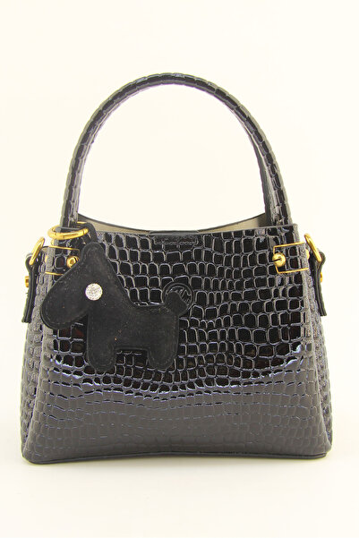 HNB Women's Black Patent Leather Crocodile Small Size Mascot Three-Eye Handbag