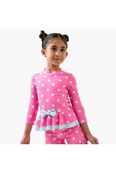 Juniors 2-Piece Polka Dot Print Swim Top and Shorts Set